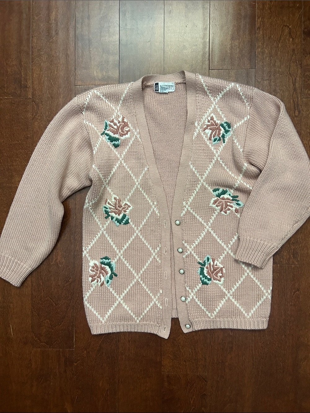 Vintage Pink Floral Knit Cardigan Sweater